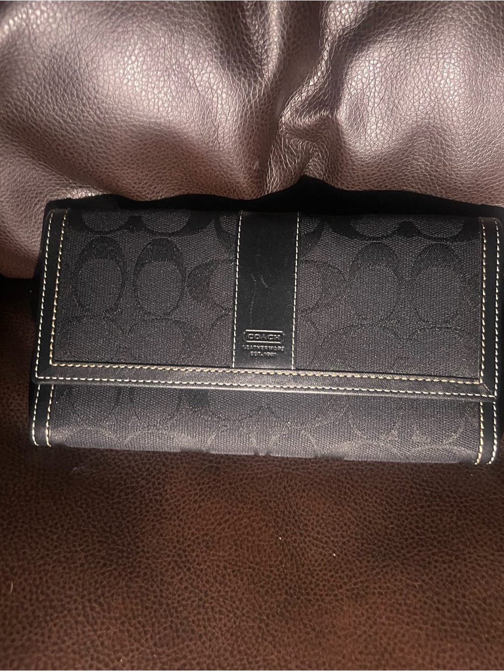 Coach Signature Canvas Trifold Wallet in Black Vintage